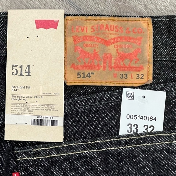 NWT Levi’s 33W 32L 514 Straight Fit Dark Wash Raw Denim Premium Jeans - Picture 6 of 7
